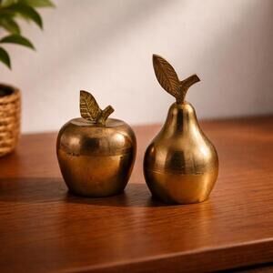 Vintage Brass Apple & Pear Bells - Solid Handmade India Decorative Fruit Chimes